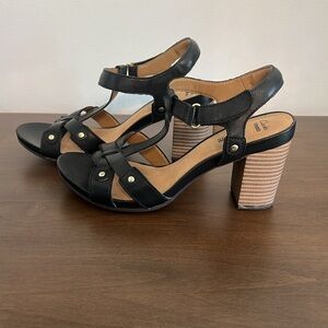 Clarks Black Strappy Block Heels